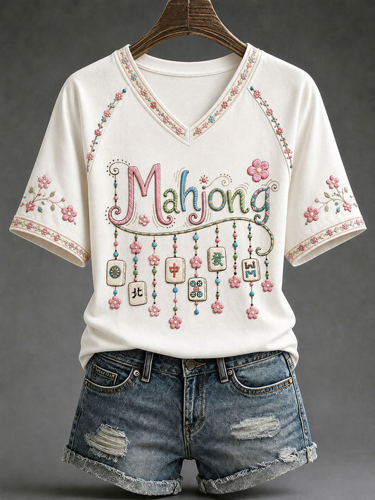 Women's Mahjong Print Casual T-Shirt