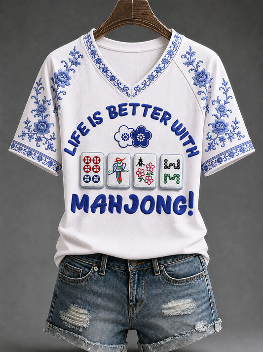 Women's 'Life Is Better With Mahjong' Printed Casual T-shirt