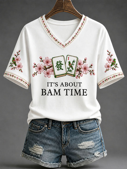 Women's Mahjong Print Casual T-Shirt