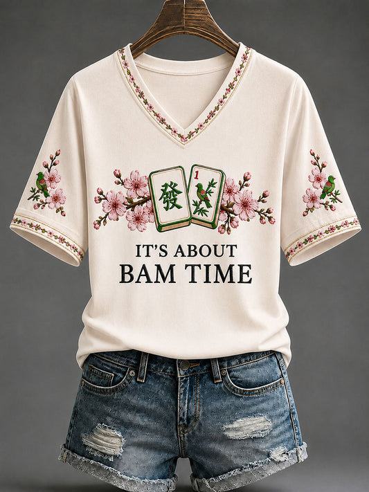Women's Mahjong Print Casual T-Shirt