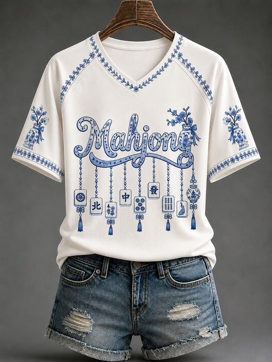 Women's Mahjong Print Casual T-Shirt