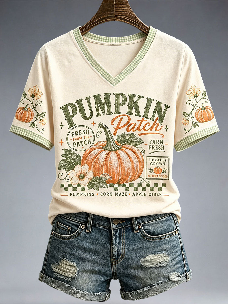 Women's Autumn Pumpkin Art Print T-shirt