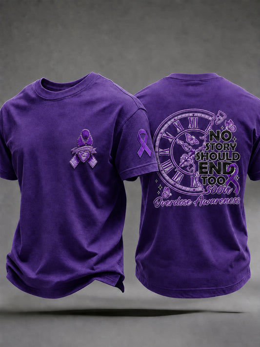 Men's Overdose Awareness Purple Ribbon Print T-shirt