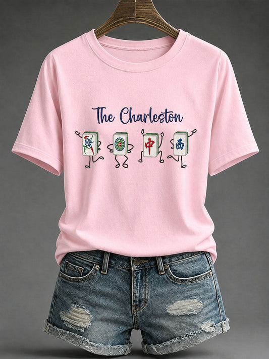 Women's Funny Mahjong Print Casual T-Shirt