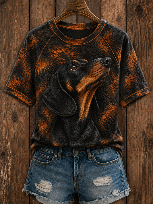 Women's Cute Dachshund  Art Round Neck Short Sleeve T-shirt