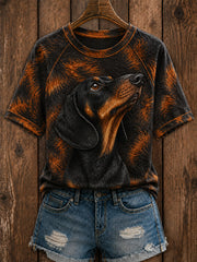 Women's Cute Dachshund  Art Round Neck Short Sleeve T-shirt