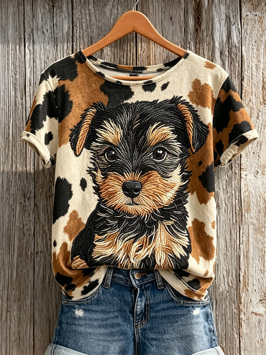 Women's Yorkshire Terrier Puppy & Dog Coat Pattern Print short-sleeved T-shirt