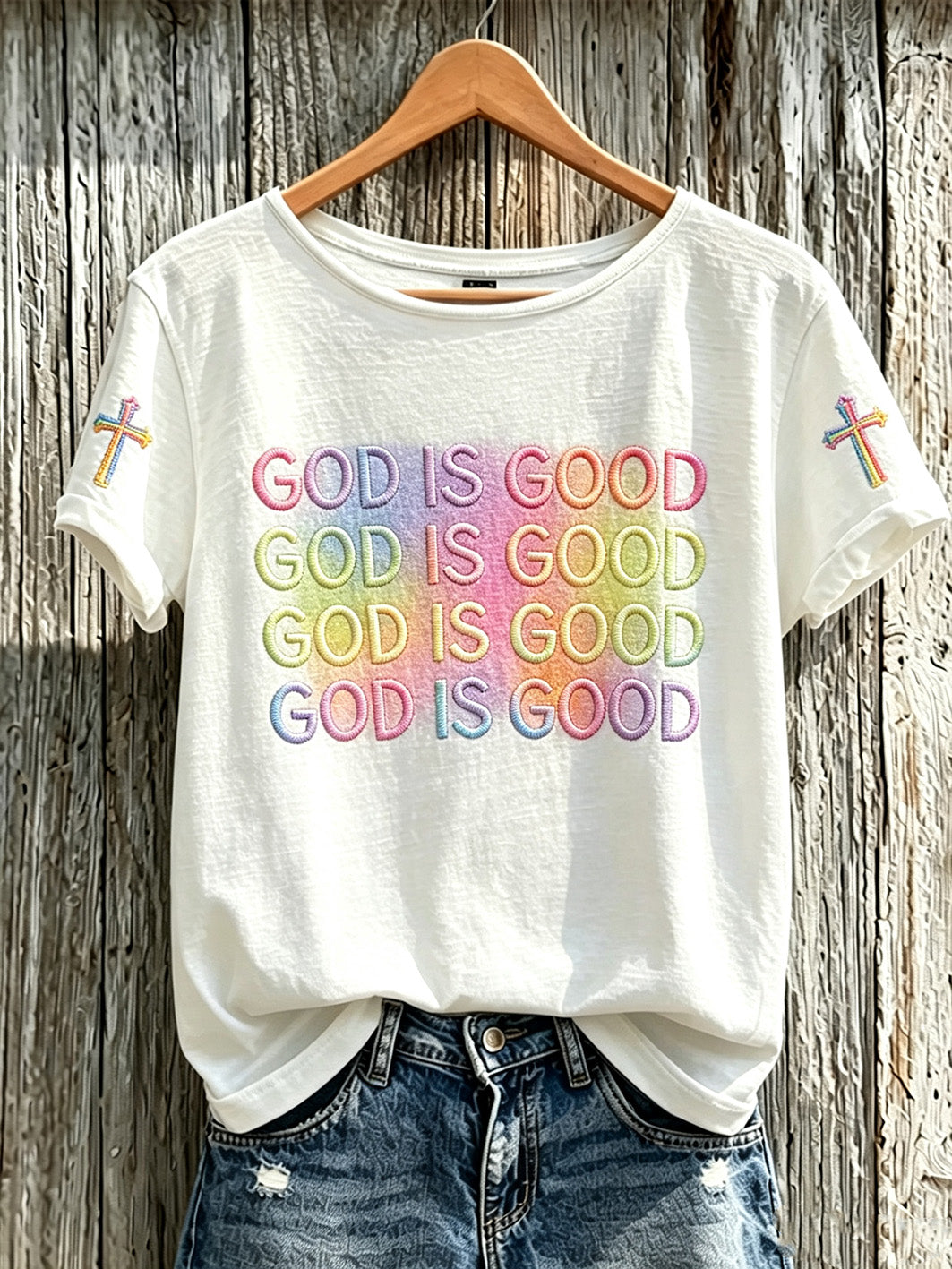 Women's Faith Slogan Leopard Print Pattern Printed Leisure Round Neck T-shirt