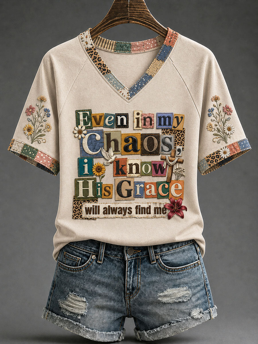 Women's "Even in the Chaos His Grace Finds Me" Casual T-shirt