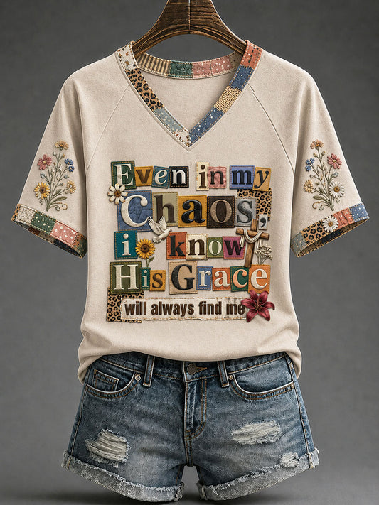 Women's "Even in the Chaos His Grace Finds Me" Casual T-shirt