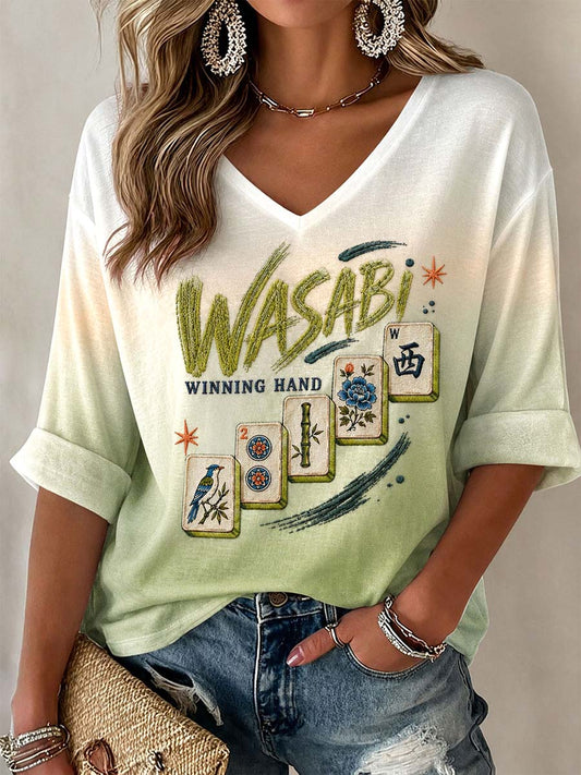 Women's Mahjong Print Casual T-Shirt