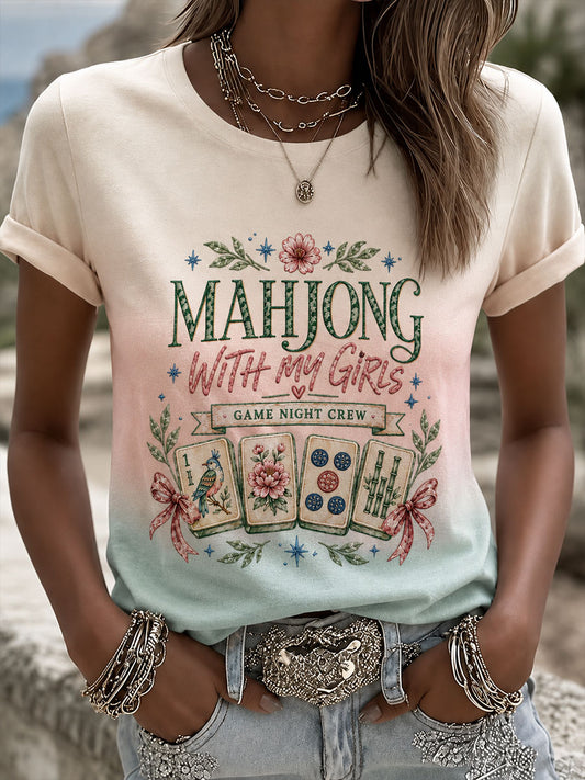 Women's Mahjong Print Casual T-Shirt