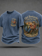 Men's Funny Old Bastards Fishing Club Lifetime Member Print Casual Tee
