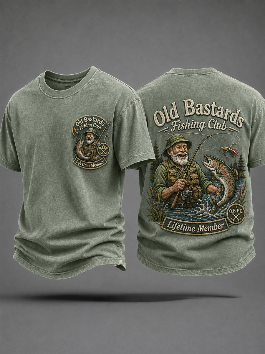 Men's Funny Old Bastards Fishing Club Lifetime Member Print Casual Tee