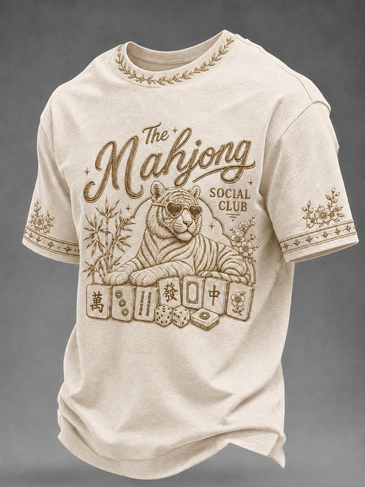 Men's Retro Mahjong Print Casual T-Shirt