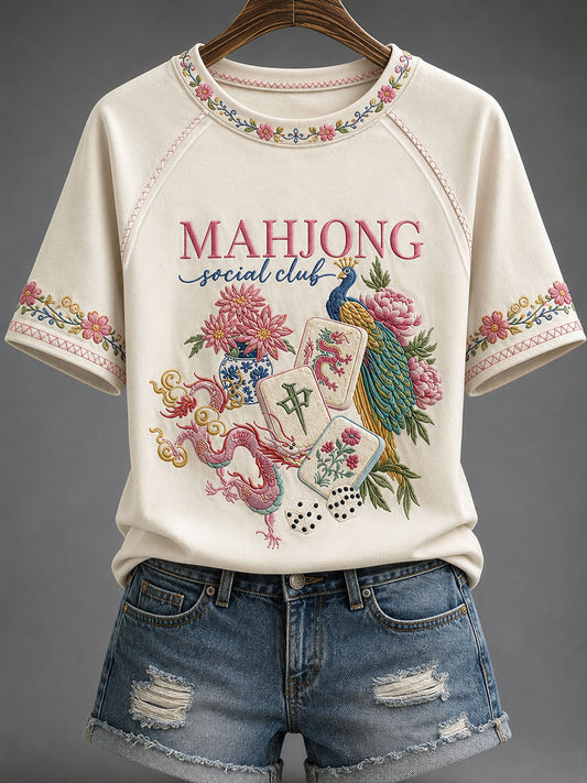 Women’s Mahjong Social Club Printed Casual T-Shirt