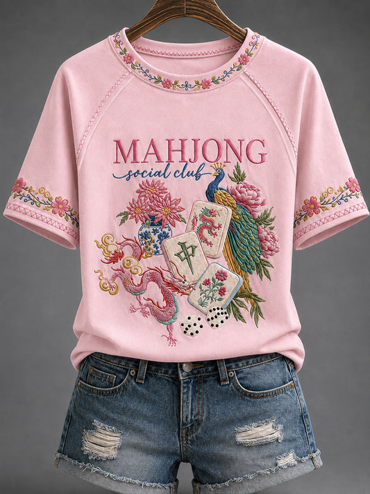 Women’s Mahjong Social Club Printed Casual T-Shirt