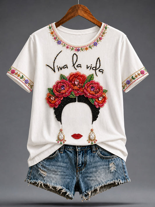 Women's Mexico Floral Art Printed T-shirt