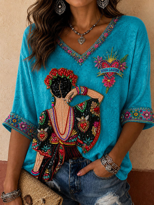 Women's Mexico Floral Art Printed T-shirt