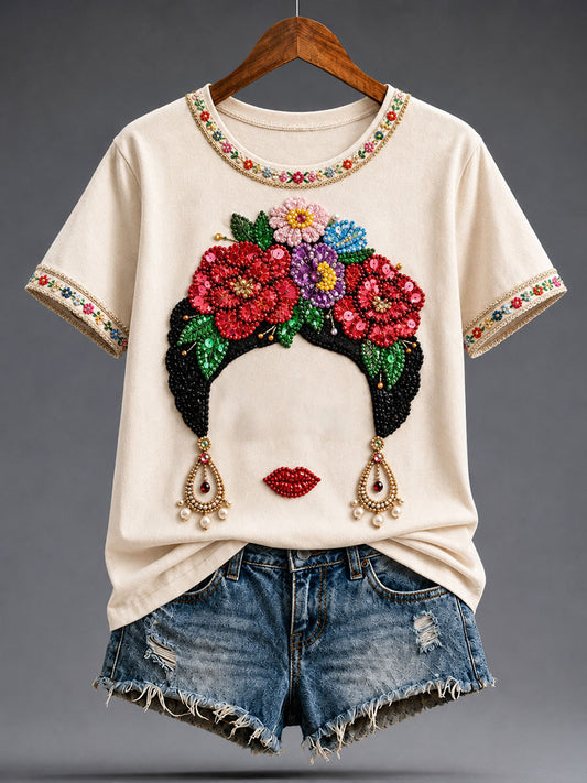 Women's Mexico Floral Art Printed T-shirt