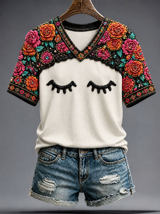 Women's Mexico Floral Art Printed T-shirt