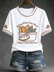 Women's Jesus 2 Fishes 5 Breads 5000 Chosen Against The Current Print Casual Tee