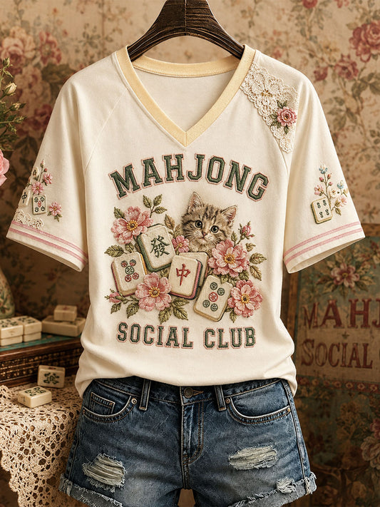 Women's Fun Cat Mahjong T-shirt