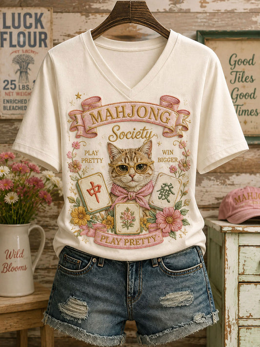 Women's Fun Cat Mahjong T-shirt