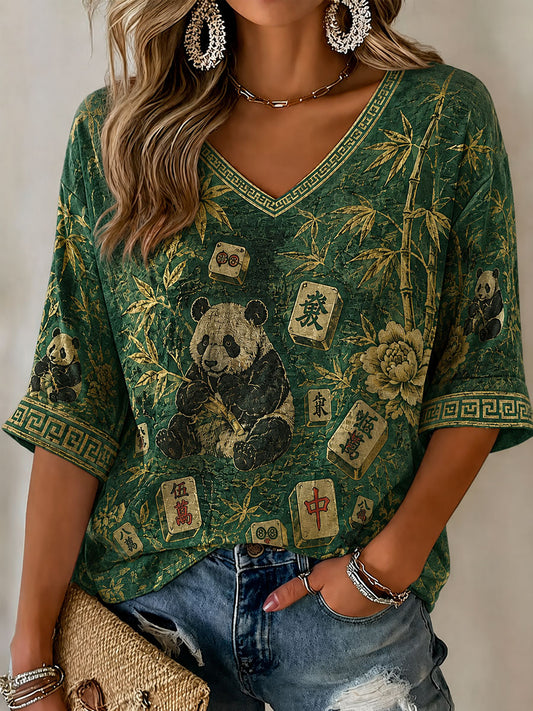 Women's Mahjong Print Casual T-Shirt