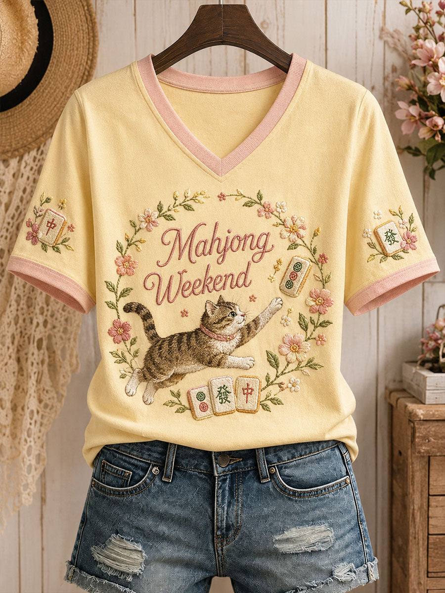 Women's Fun Cat Mahjong T-shirt