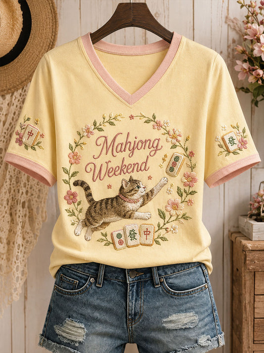 Women's Fun Cat Mahjong T-shirt