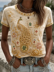 Women's Mahjong Print Casual T-Shirt