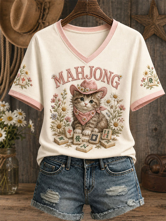 Women's Fun Cat Mahjong T-shirt