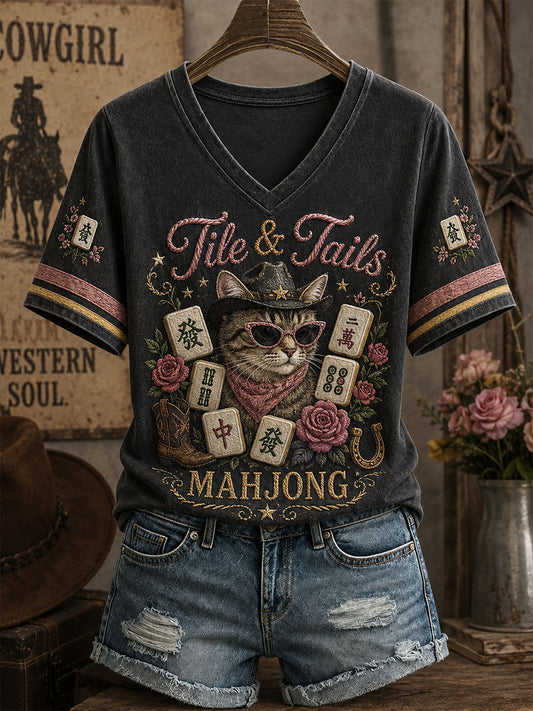 Women's Fun Cat Mahjong T-shirt