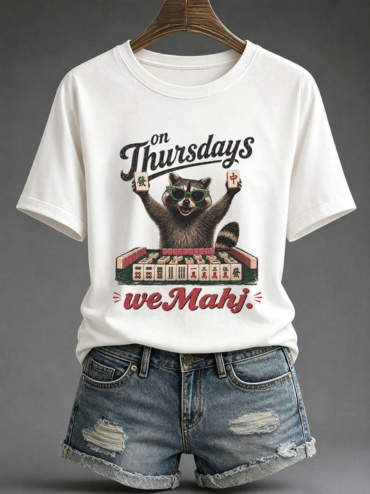 Women's Mahjong Print Casual T-Shirt