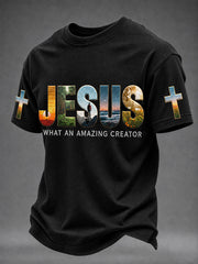 Men's "Jesus:What An Amazing Creator" Christian Faith Print Casual T-Shirt