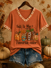 Women's  Thanksgiving  Fall Is My Favorite Color  Pumpkin Art Print Short Sleeve T-shirt