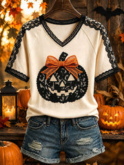 Women's Pumpkin V-Neck T-Shirts