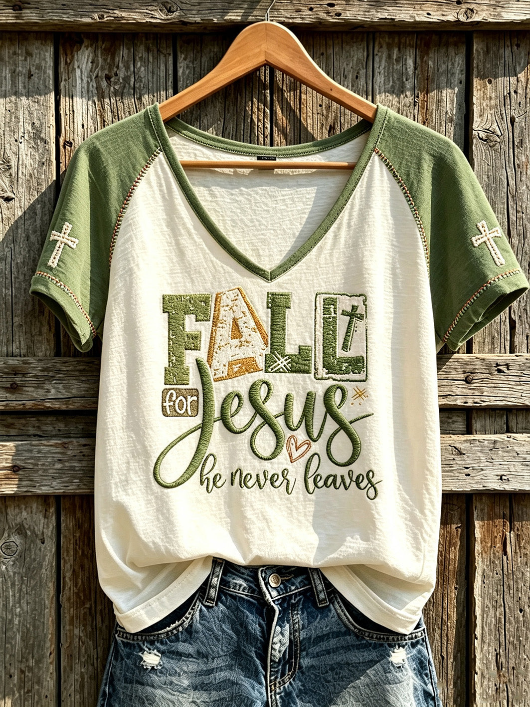 Women's Faith Slogan Leopard Print Pattern Printed Casual V Neck T-shirt