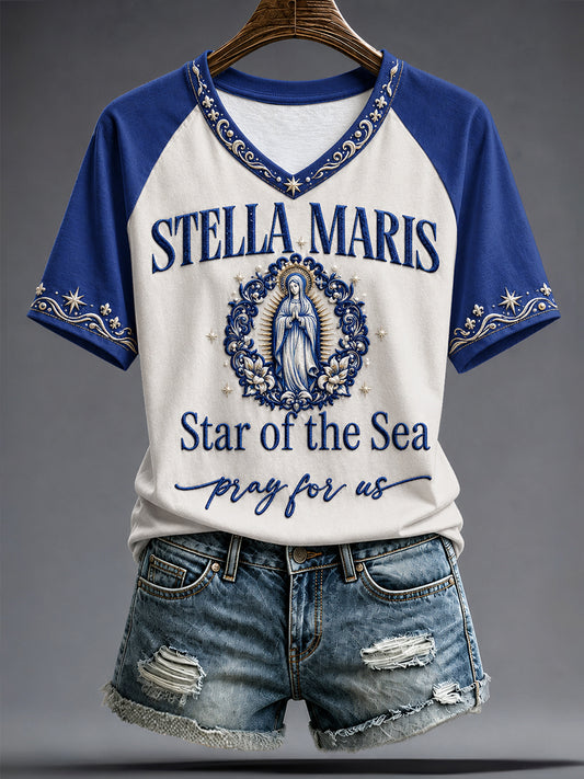 Women's Faith Lover Stella Maris Virgin Mary Printed T-shirt