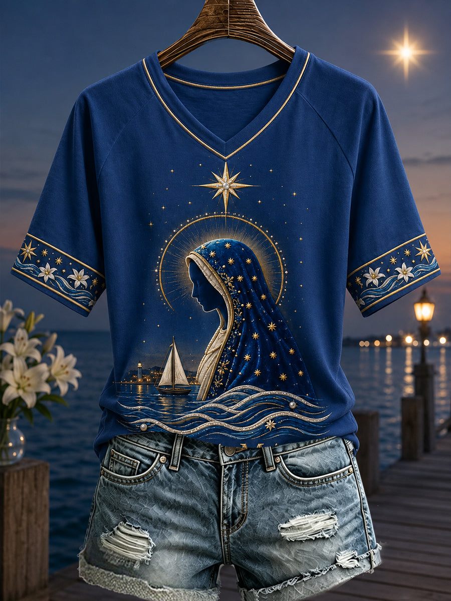 Women's Faith Lover Stella Maris Virgin Mary Printed T-shirt
