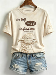 Women's He Left The 99 To Find Me Faith Print Short-sleeved T-shirt