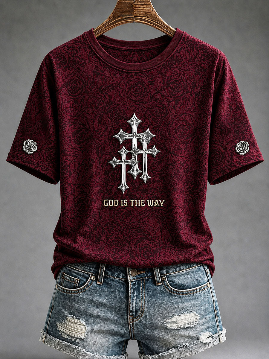 Women's"God Is The Way” Faith Christian Print Casual T-Shirt