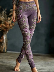 Women's purple floral print casual bottoms
