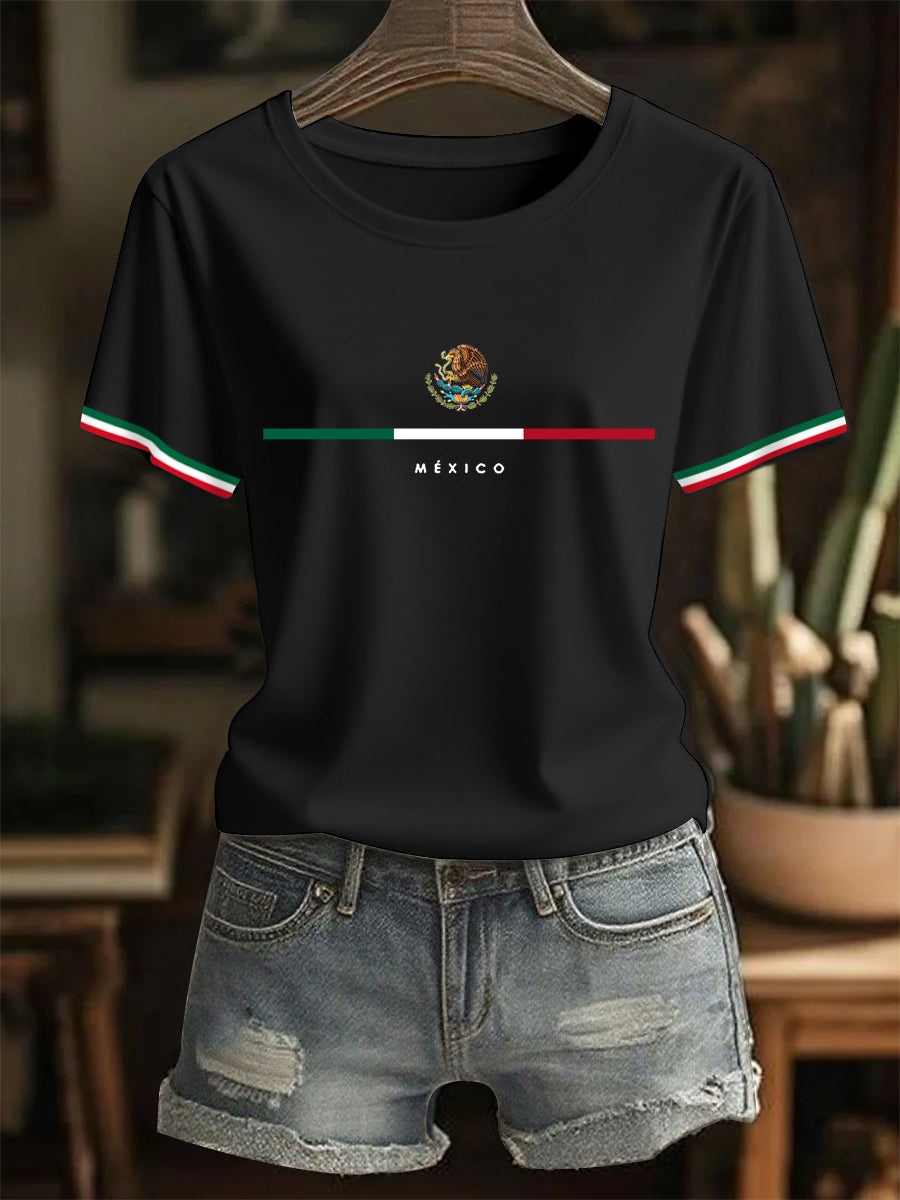Women's Mexican Flag Print Mexican Independence Day Casual Tee