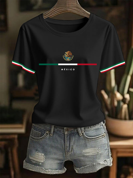 Women's Mexican Flag Print Mexican Independence Day Casual Tee