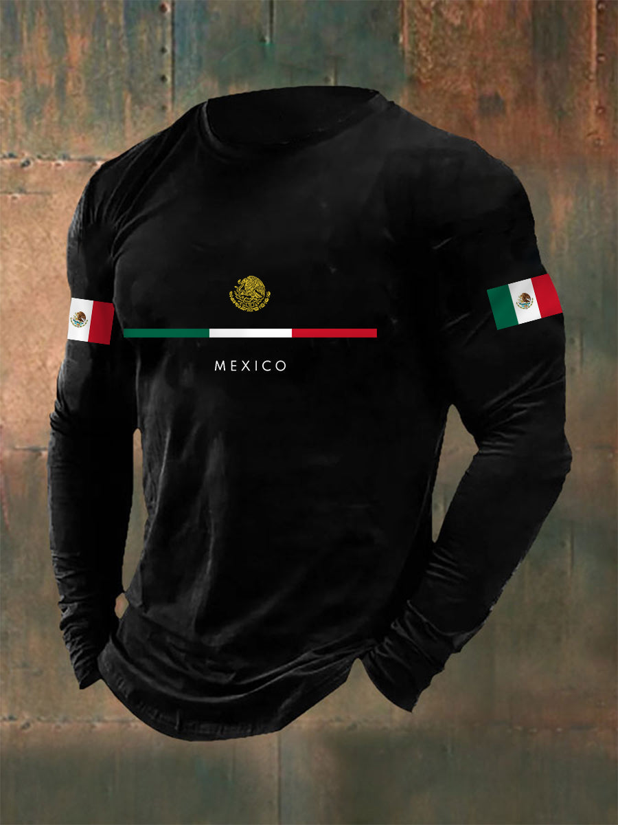Men's Mexican Flag Print Casual Long Sleeve T-Shirt