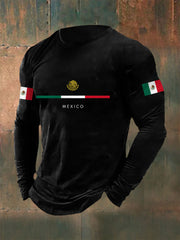Men's Mexican Flag Print Casual Long Sleeve T-Shirt