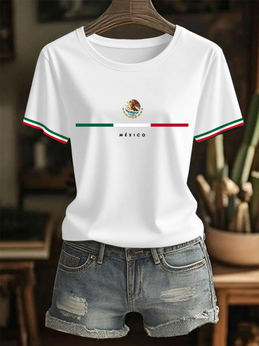 Women's Mexican Flag Print Mexican Independence Day Casual Tee