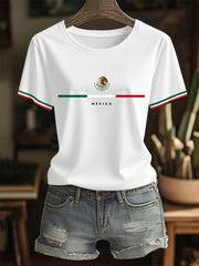 Women's Mexican Flag Print Mexican Independence Day Casual Tee